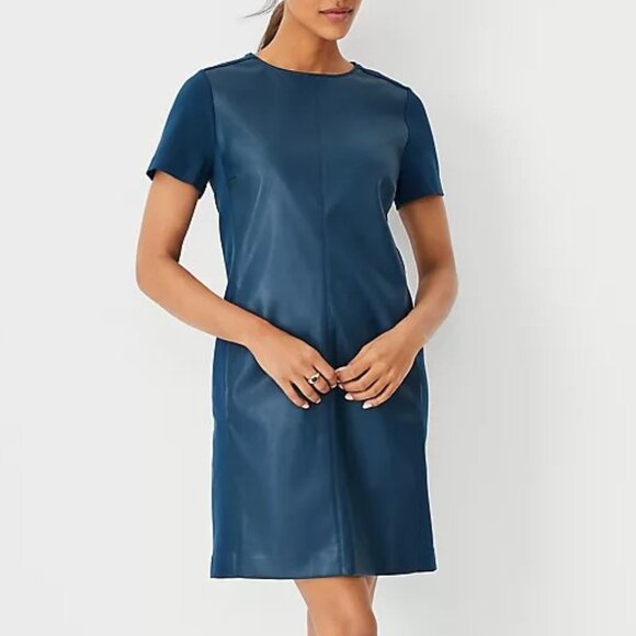 Ann Taylor Dresses & Skirts - Ann Taylor Faux Leather Mixed Media Shift Dress